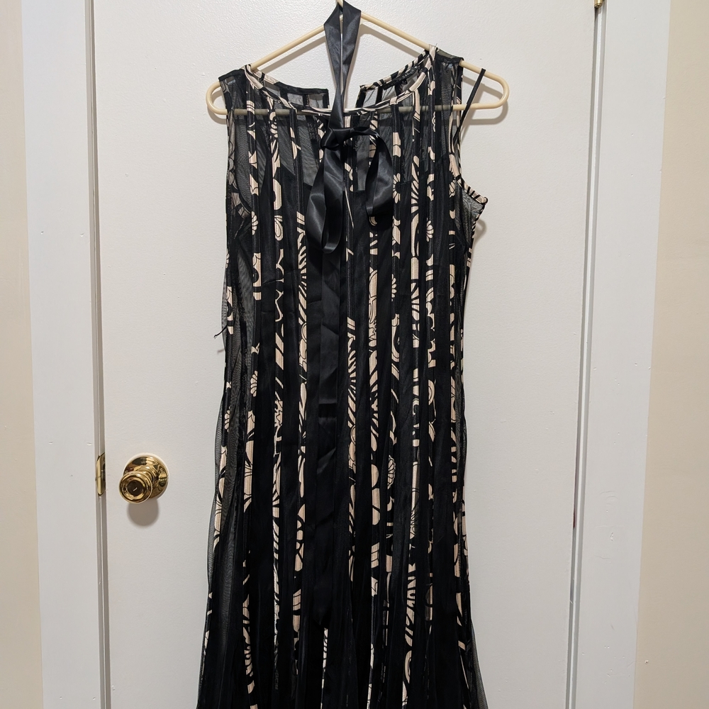 Sandra Darren Black and Cream Mesh Panel Dress